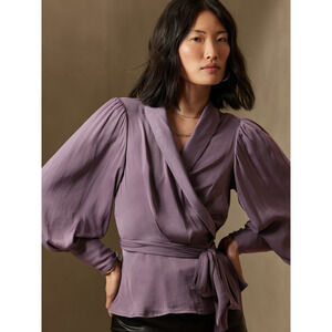 NWT Banana Republic Satin Tie-Wrap Blouse Dusty Amethyst Women's Size Small